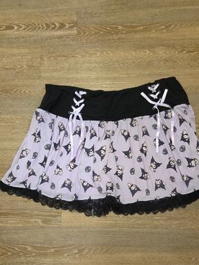 Black & Lavender Kuromi 3X Print Women’s Skirt W Lace